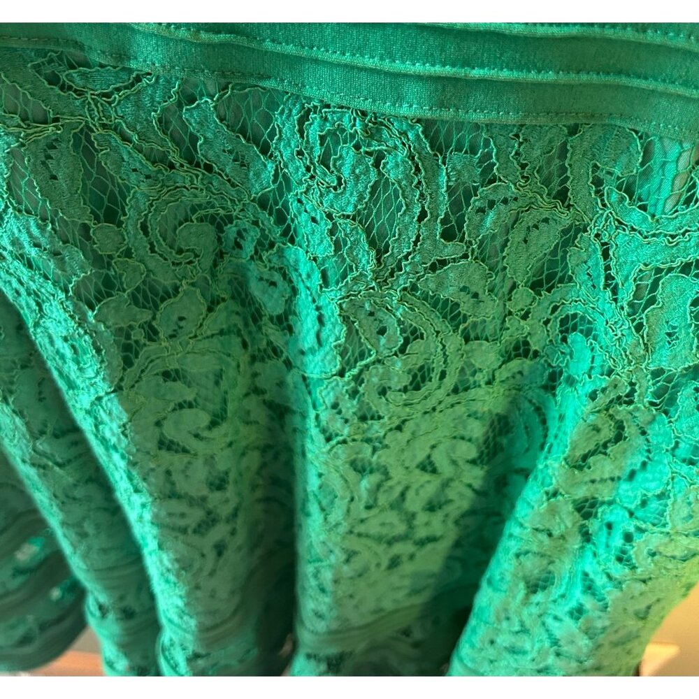 Tadashi Shoji Sz 6 Kelly Green Lace Flair Bottom Dress READ - Picture 3 of 16